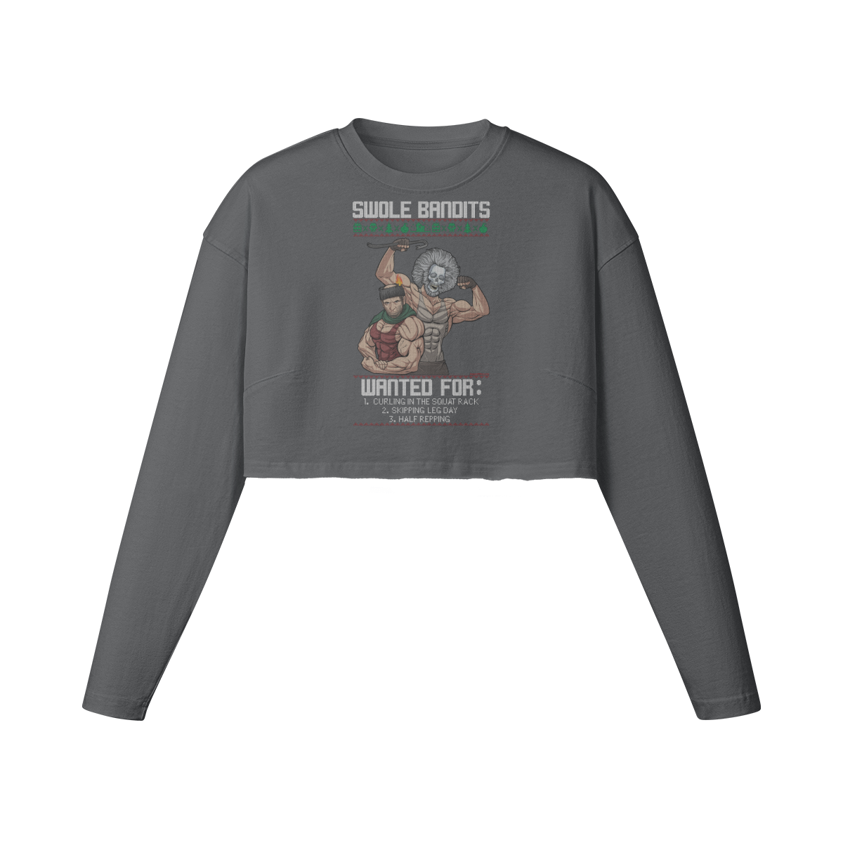 SWOLE BANDITS VARIANT- Womens Long Sleeve Crop Top-Carbon Gray-League of Lifters