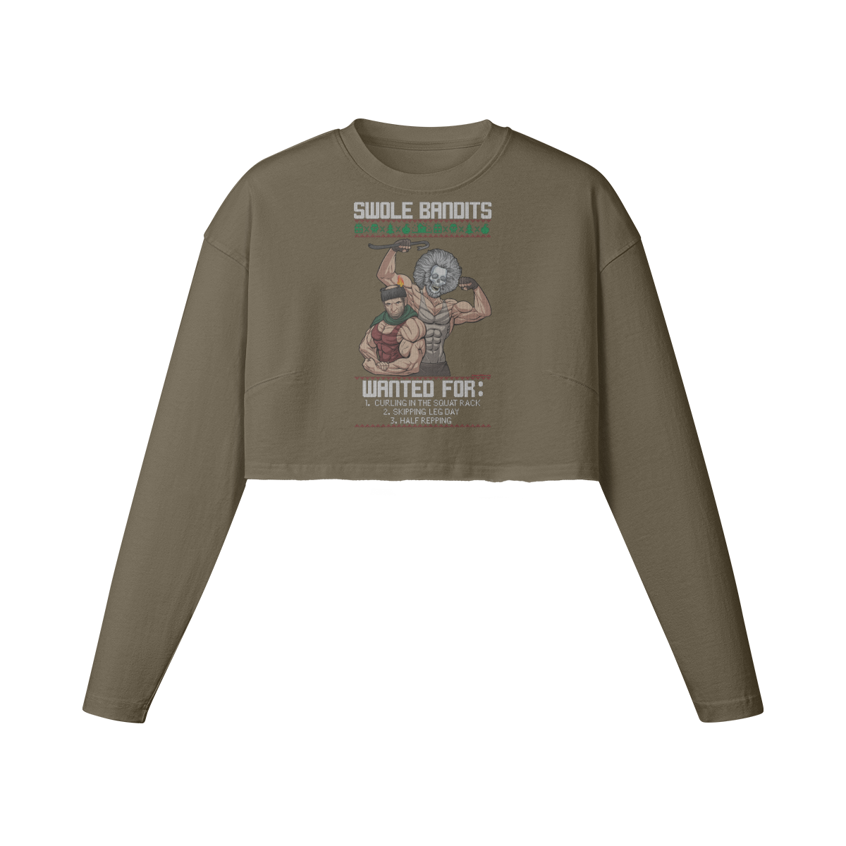 SWOLE BANDITS VARIANT- Womens Long Sleeve Crop Top-Army Brown-League of Lifters