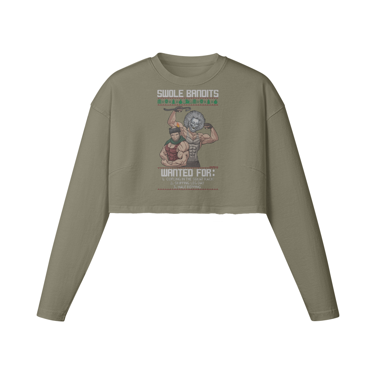 SWOLE BANDITS VARIANT- Womens Long Sleeve Crop Top-Artichoke-League of Lifters