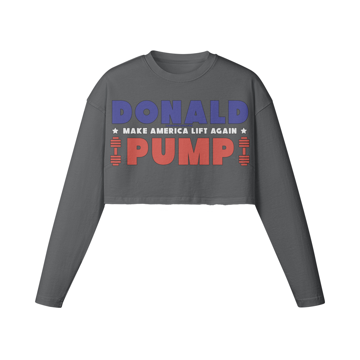 DONALD PUMP- Womens Long Sleeve Crop Top-Carbon Gray-League of Lifters