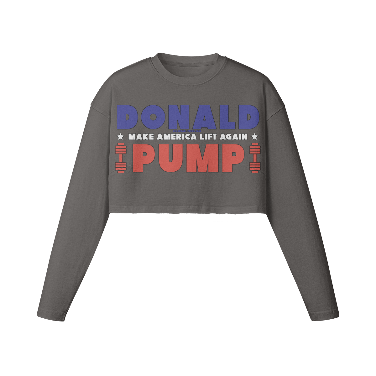 DONALD PUMP- Womens Long Sleeve Crop Top-Granite Gray-League of Lifters