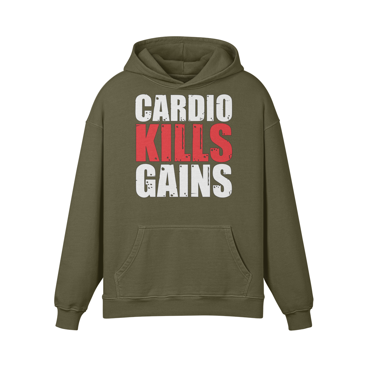 CARDIO KILLS GAINS- Oversized Hoodie-Olive Green-League of Lifters