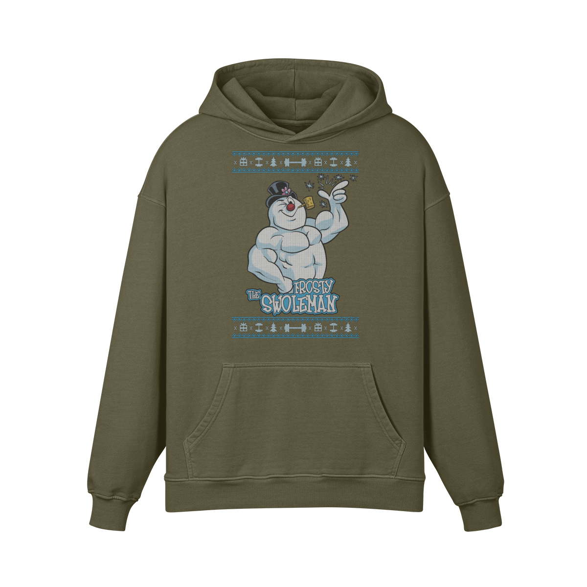 FROSTY THE SWOLEMAN- Oversized Hoodie-Olive Green-League of Lifters