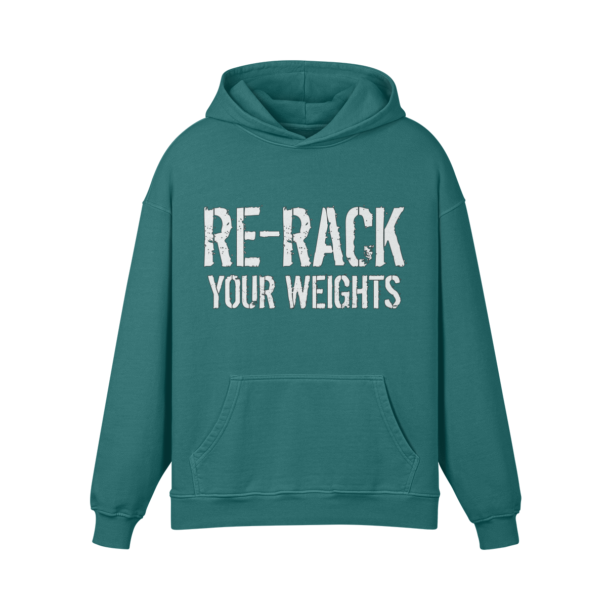RE-RACK YOUR WEIGHTS- Oversized Hoodie-Blueish Green-League of Lifters