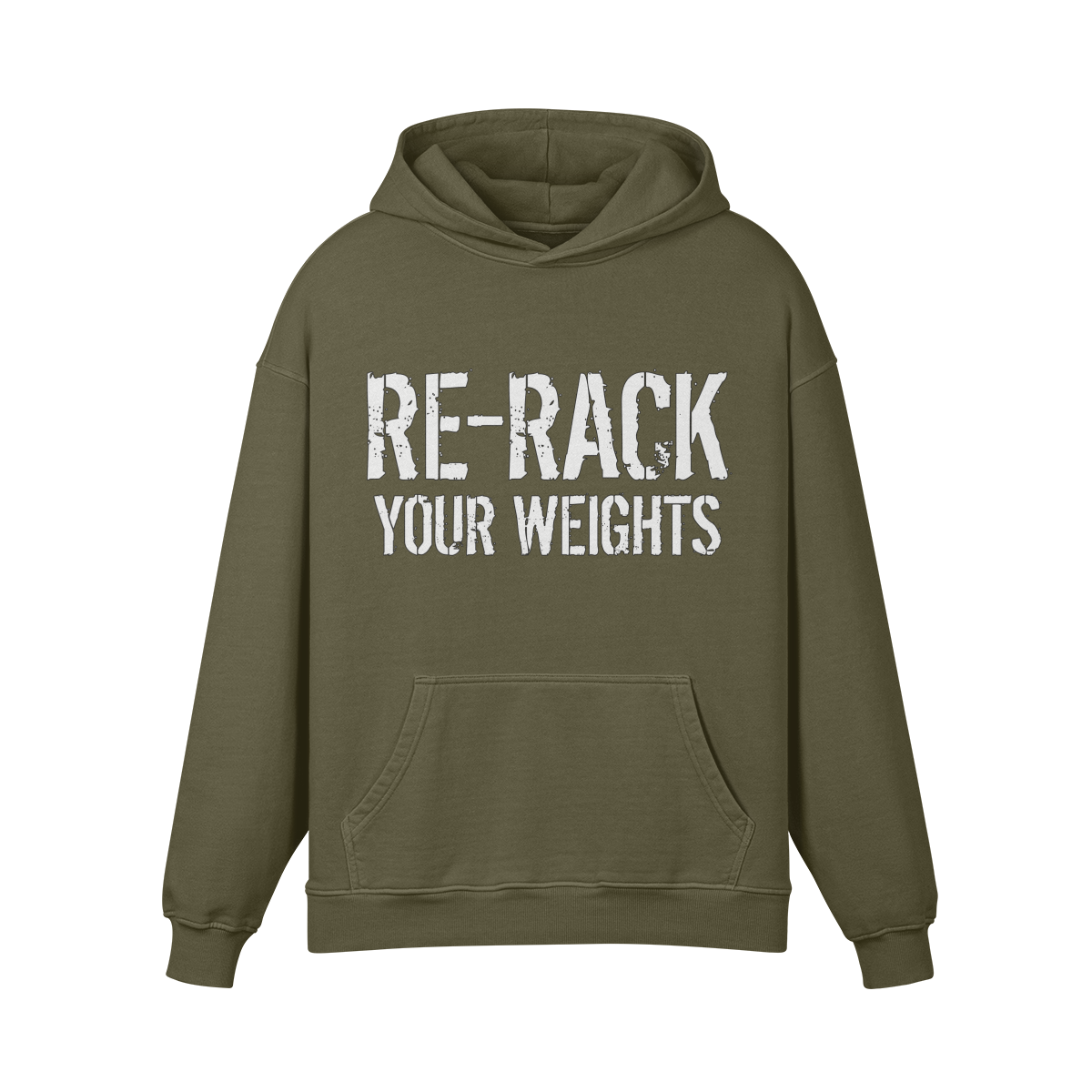 RE-RACK YOUR WEIGHTS- Oversized Hoodie-Olive Green-League of Lifters