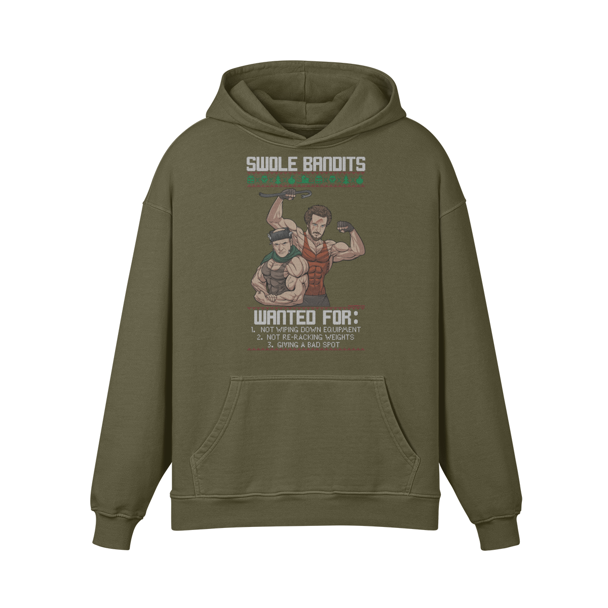 SWOLE BANDITS- Oversized Hoodie-Olive Green-League of Lifters