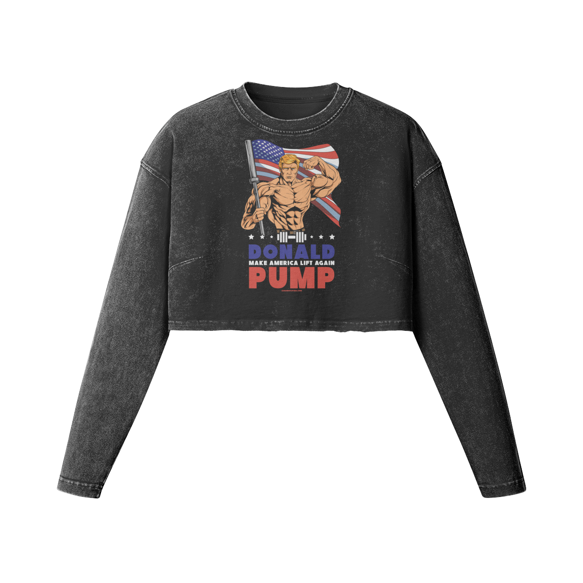 DONALD PUMP FLEX- Womens Long Sleeve Crop Top-Faded Black-League of Lifters