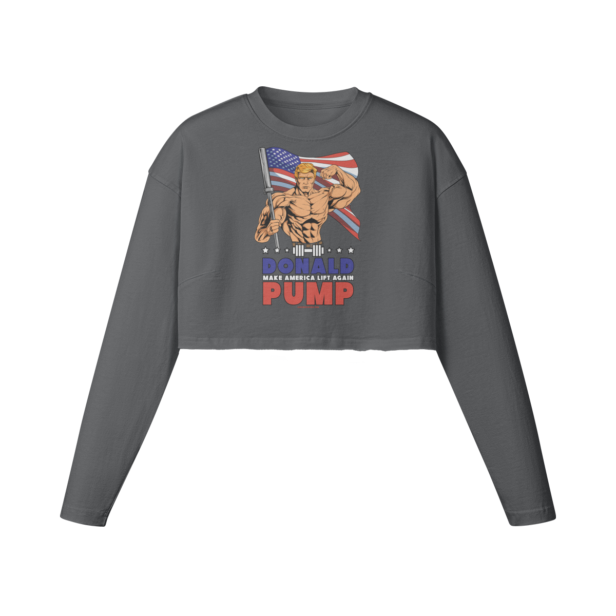 DONALD PUMP FLEX- Womens Long Sleeve Crop Top-Carbon Gray-League of Lifters