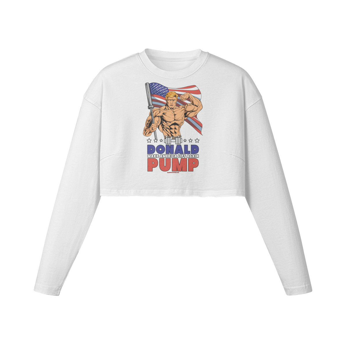 DONALD PUMP FLEX- Womens Long Sleeve Crop Top-White-League of Lifters
