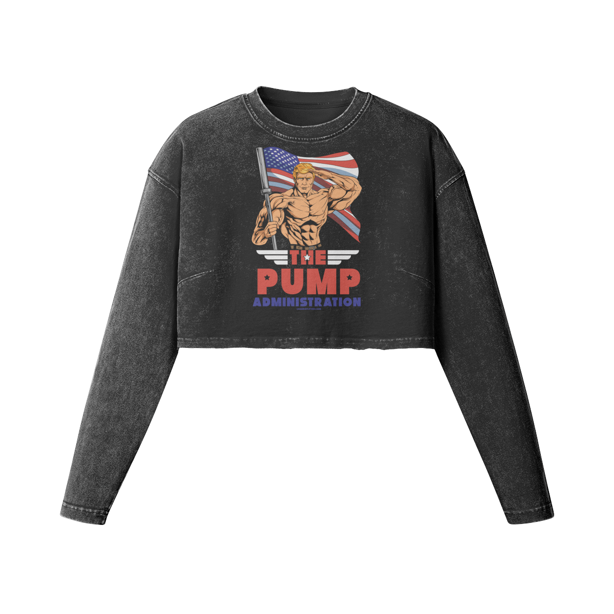 THE PUMP ADMINISTRATION- Womens Long Sleeve Crop Top-Faded Black-League of Lifters