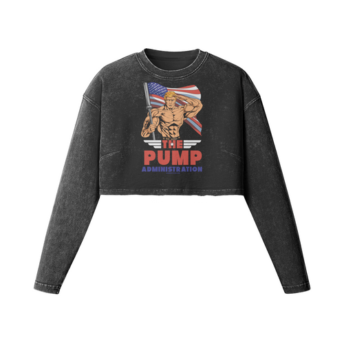 THE PUMP ADMINISTRATION- Womens Long Sleeve Crop Top-Faded Black-League of Lifters
