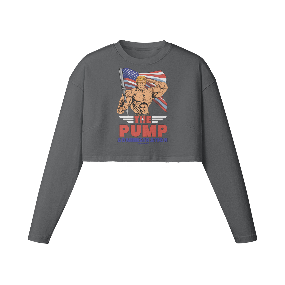 THE PUMP ADMINISTRATION- Womens Long Sleeve Crop Top-Carbon Gray-League of Lifters