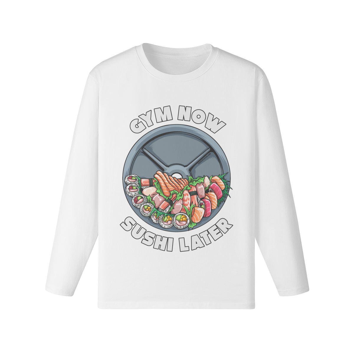 GYM NOW SUSHI LATER- Classic Long Sleeve Top-White-League of Lifters