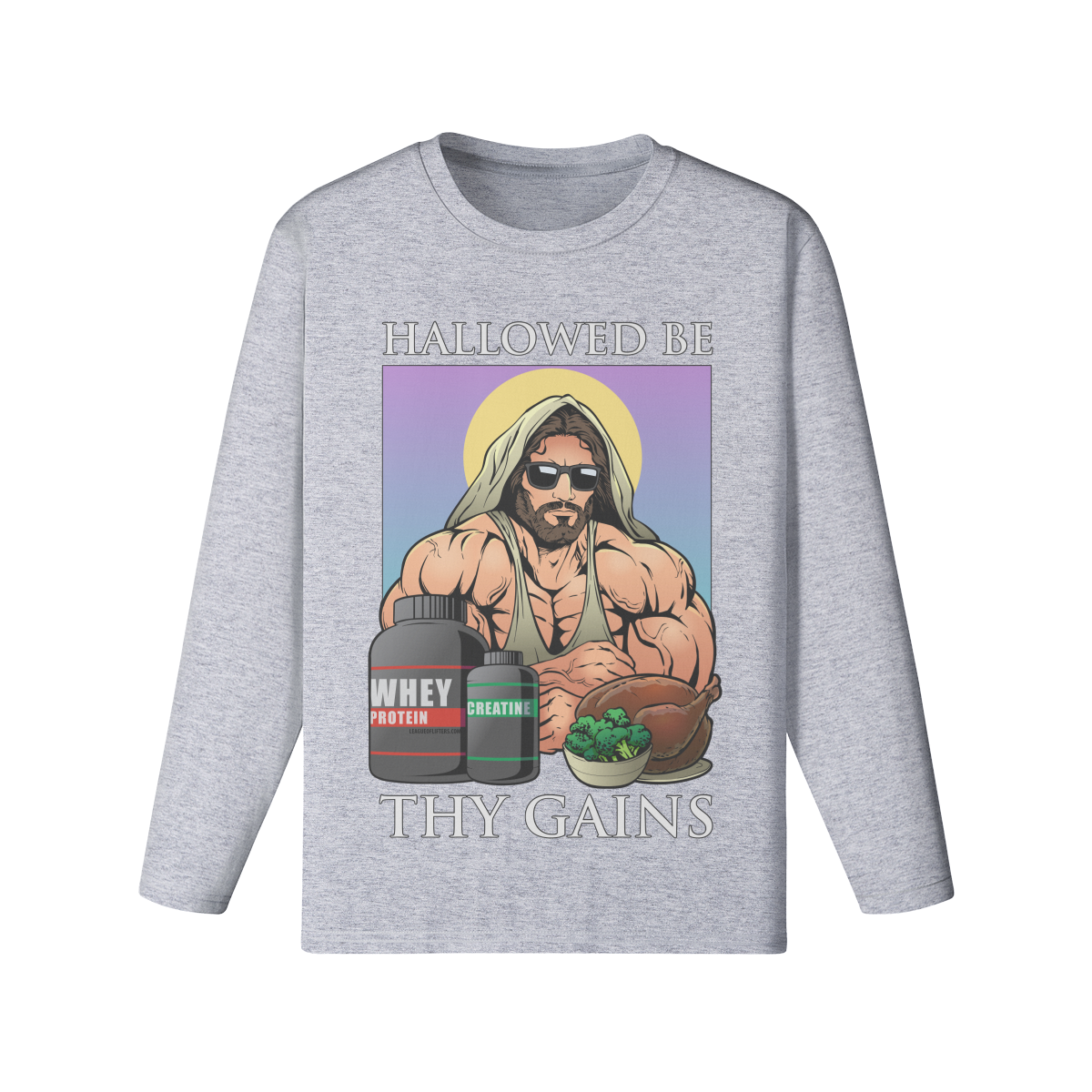HALLOWED BE THY GAINS- Classic Long Sleeve Top-Medium Heather Gray-League of Lifters