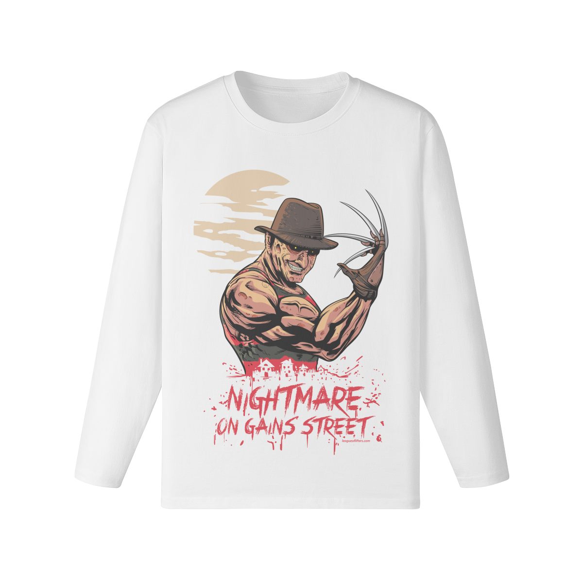 NIGHTMARE ON GAINS STREET- Classic Long Sleeve Top-White-League of Lifters