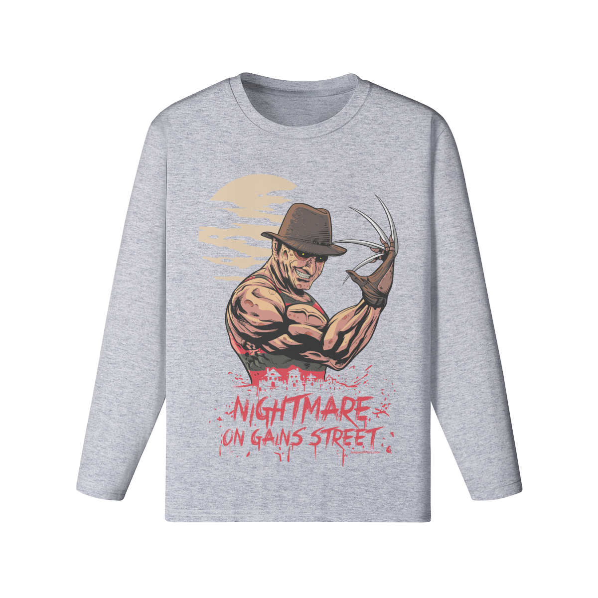 NIGHTMARE ON GAINS STREET- Classic Long Sleeve Top-Medium Heather Gray-League of Lifters