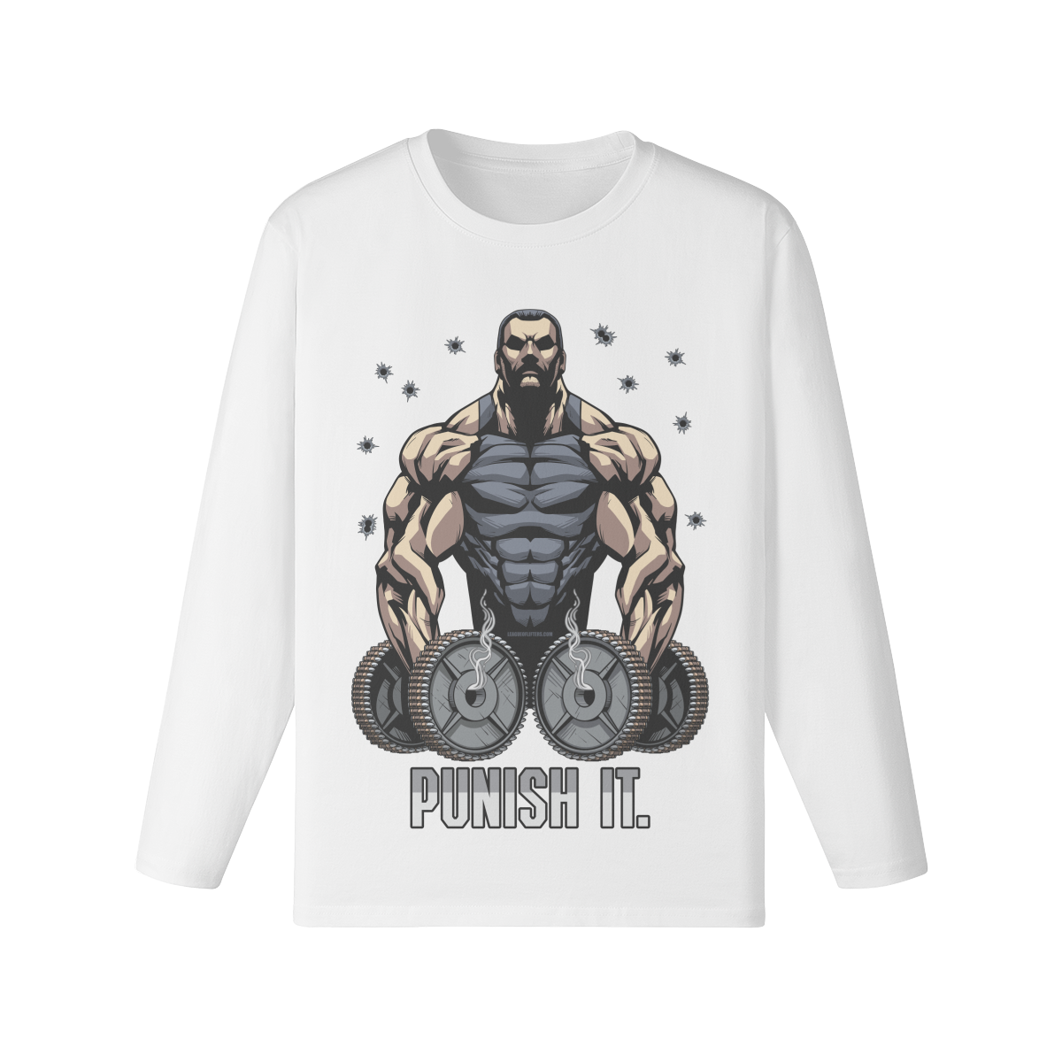 PUNISH IT- Classic Long Sleeve Top-White-League of Lifters