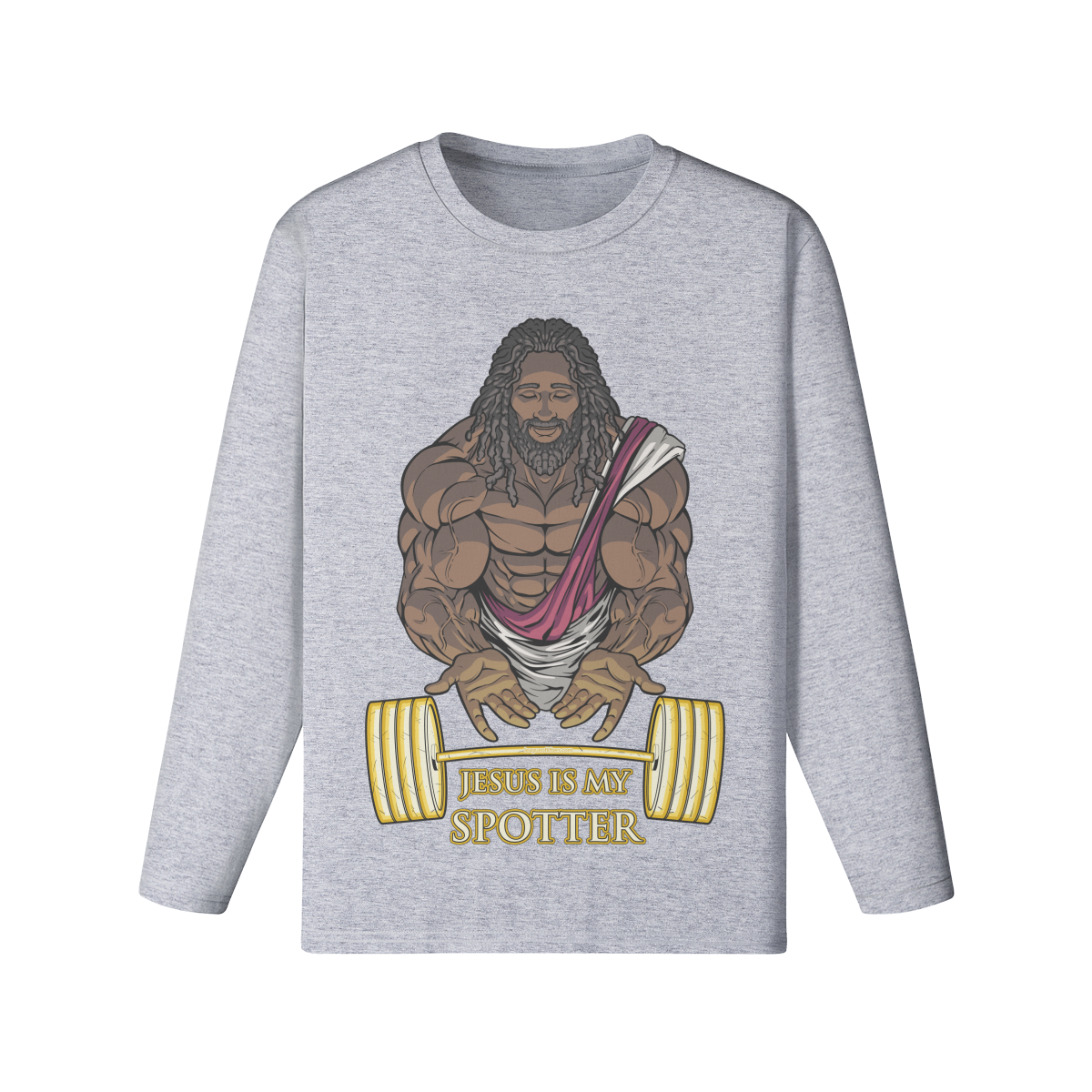 JESUS IS MY SPOTTER (DREADS)- Classic Long Sleeve Top-Medium Heather Gray-League of Lifters