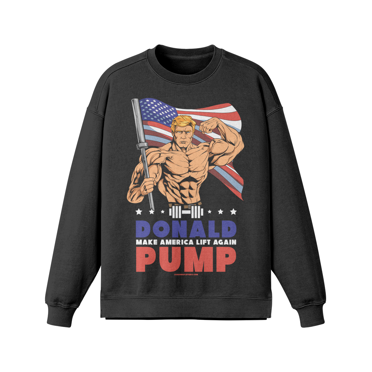 DONALD PUMP FLEX- Oversized Long Sleeve Sweatshirt-Faded Black-League of Lifters