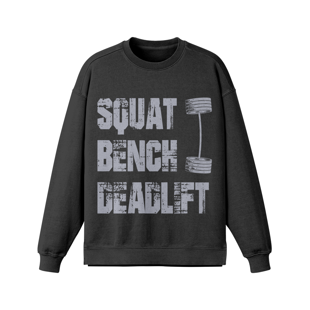 SQUATS BENCH DEADLIFT- Oversized Long Sleeve Sweatshirt-Faded Black-League of Lifters