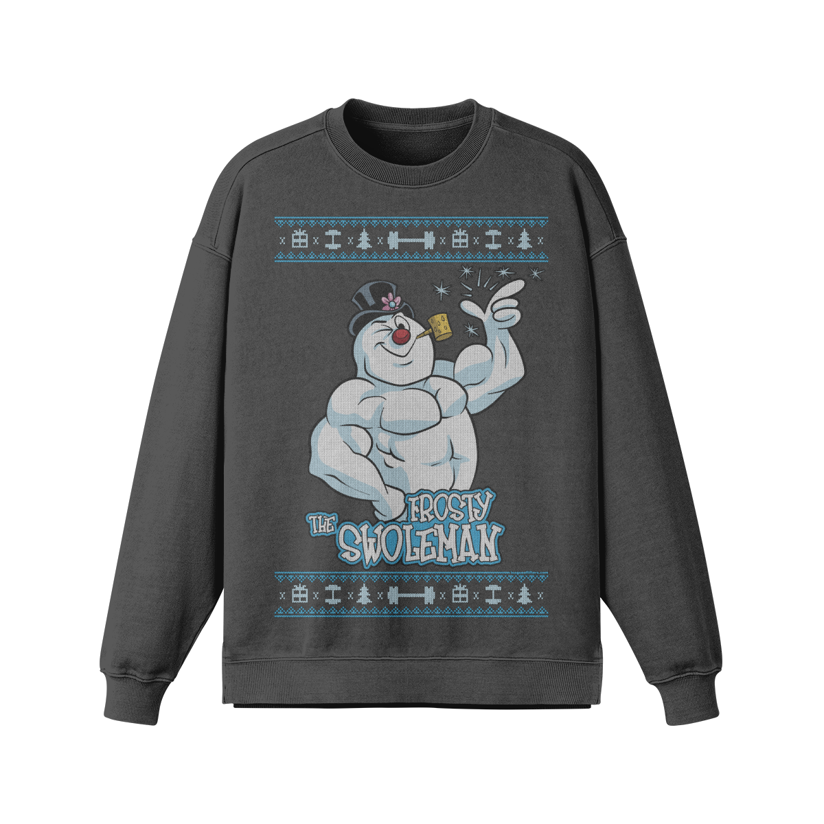 FROSTY THE SWOLEMAN- Oversized Long Sleeve Sweatshirt-Eclipse Gray-League of Lifters