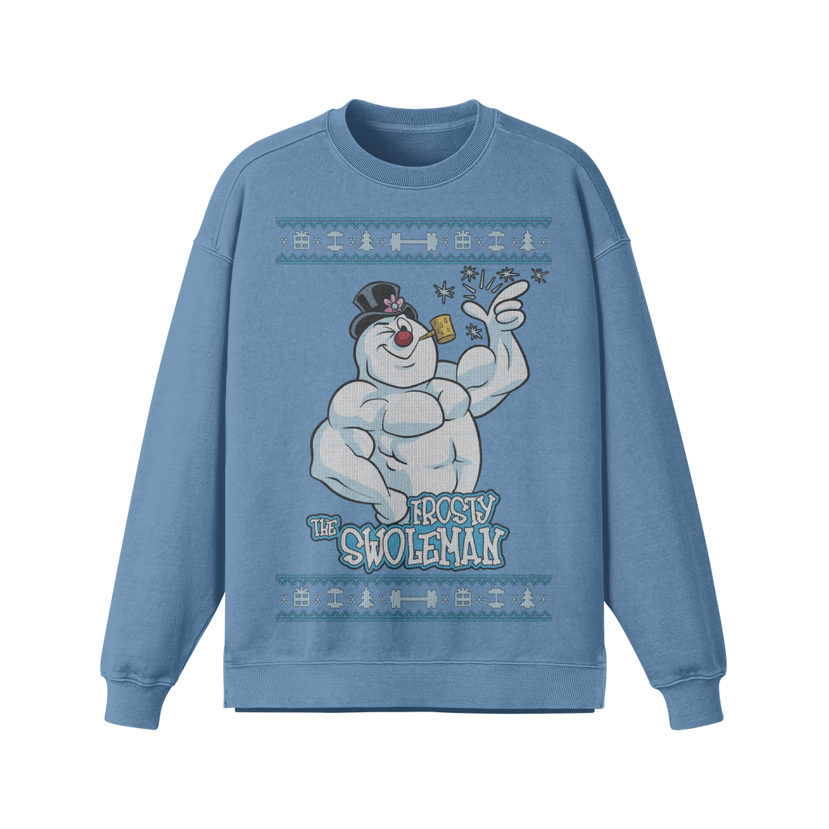 FROSTY THE SWOLEMAN- Oversized Long Sleeve Sweatshirt-Slate Blue-League of Lifters