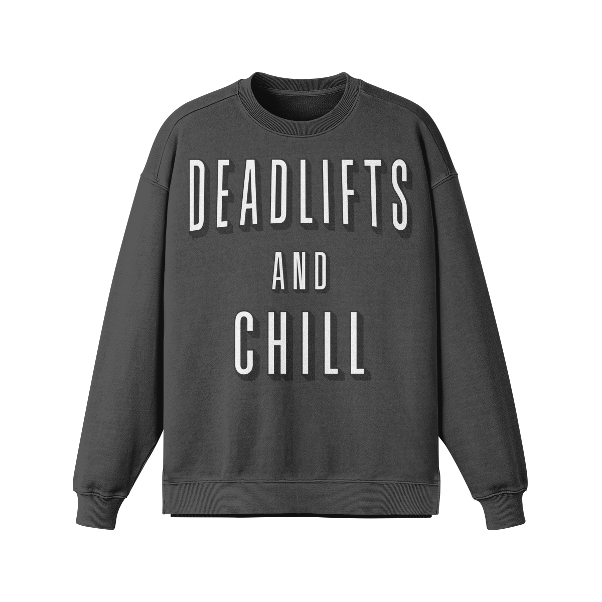DEADLIFTS AND CHILL- Oversized Long Sleeve Sweatshirt-Eclipse Gray-League of Lifters