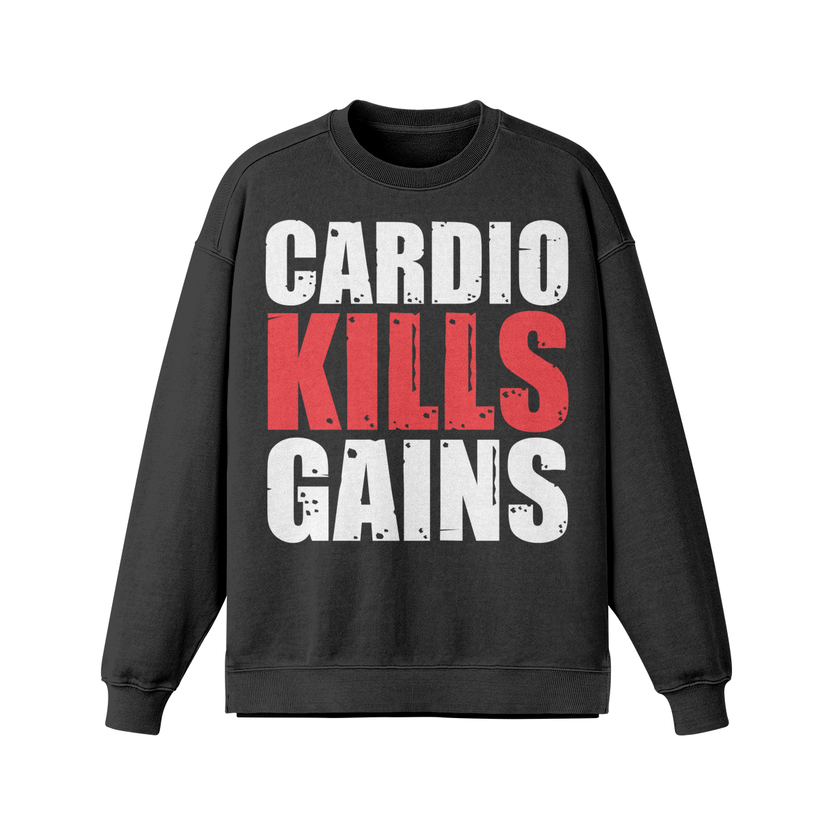 CARDIO KILLS GAINS- Oversized Long Sleeve Sweatshirt-Faded Black-League of Lifters