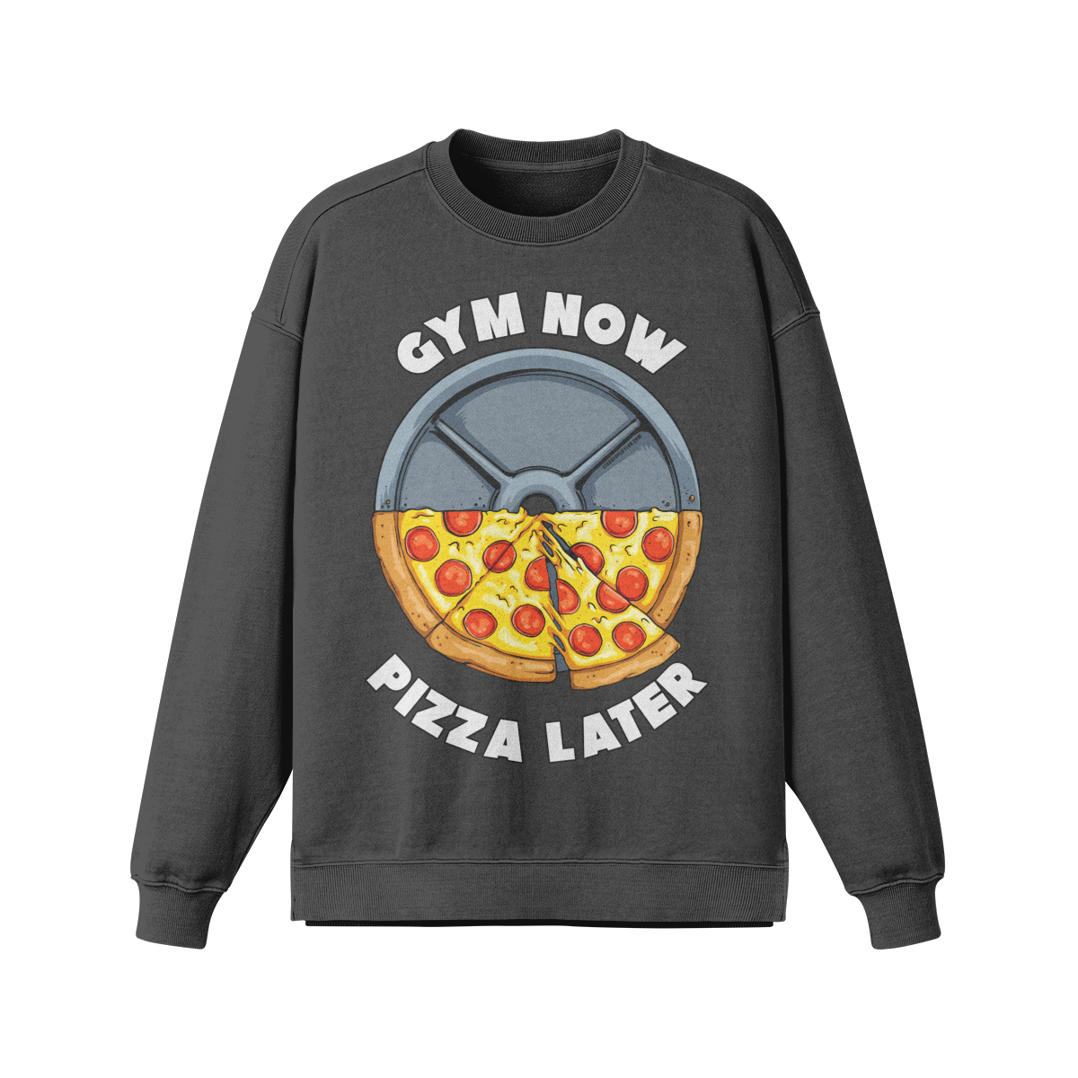 GYM NOW PIZZA LATER- Oversized Long Sleeve Sweatshirt-Eclipse Gray-League of Lifters