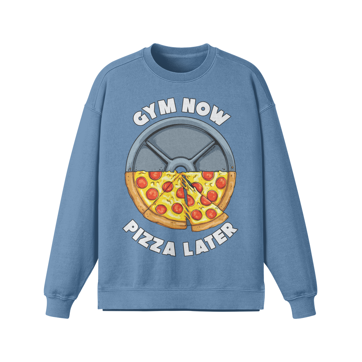 GYM NOW PIZZA LATER- Oversized Long Sleeve Sweatshirt-Slate Blue-League of Lifters