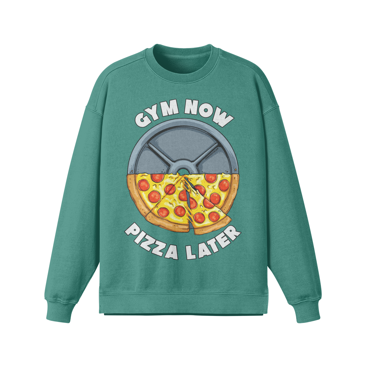 GYM NOW PIZZA LATER- Oversized Long Sleeve Sweatshirt-Wintergreen Dream-League of Lifters