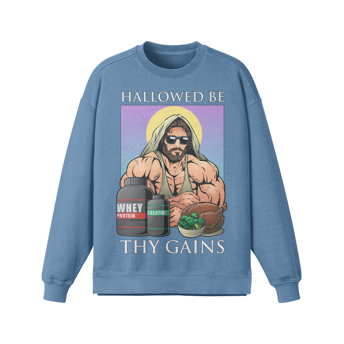 HALLOWED BE THY GAINS- Oversized Long Sleeve Sweatshirt-Slate Blue-League of Lifters