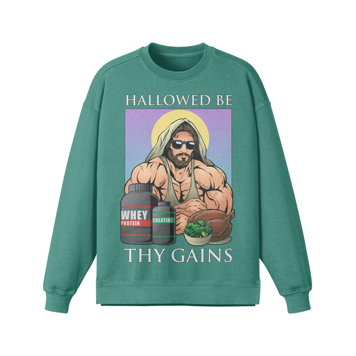 HALLOWED BE THY GAINS- Oversized Long Sleeve Sweatshirt-Wintergreen Dream-League of Lifters