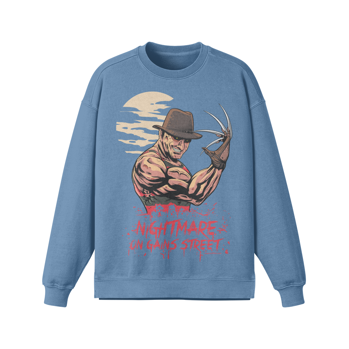 NIGHTMARE ON GAINS STREET- Oversized Long Sleeve Sweatshirt-Slate Blue-League of Lifters