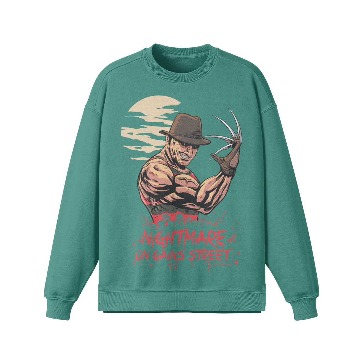 NIGHTMARE ON GAINS STREET- Oversized Long Sleeve Sweatshirt-Wintergreen Dream-League of Lifters