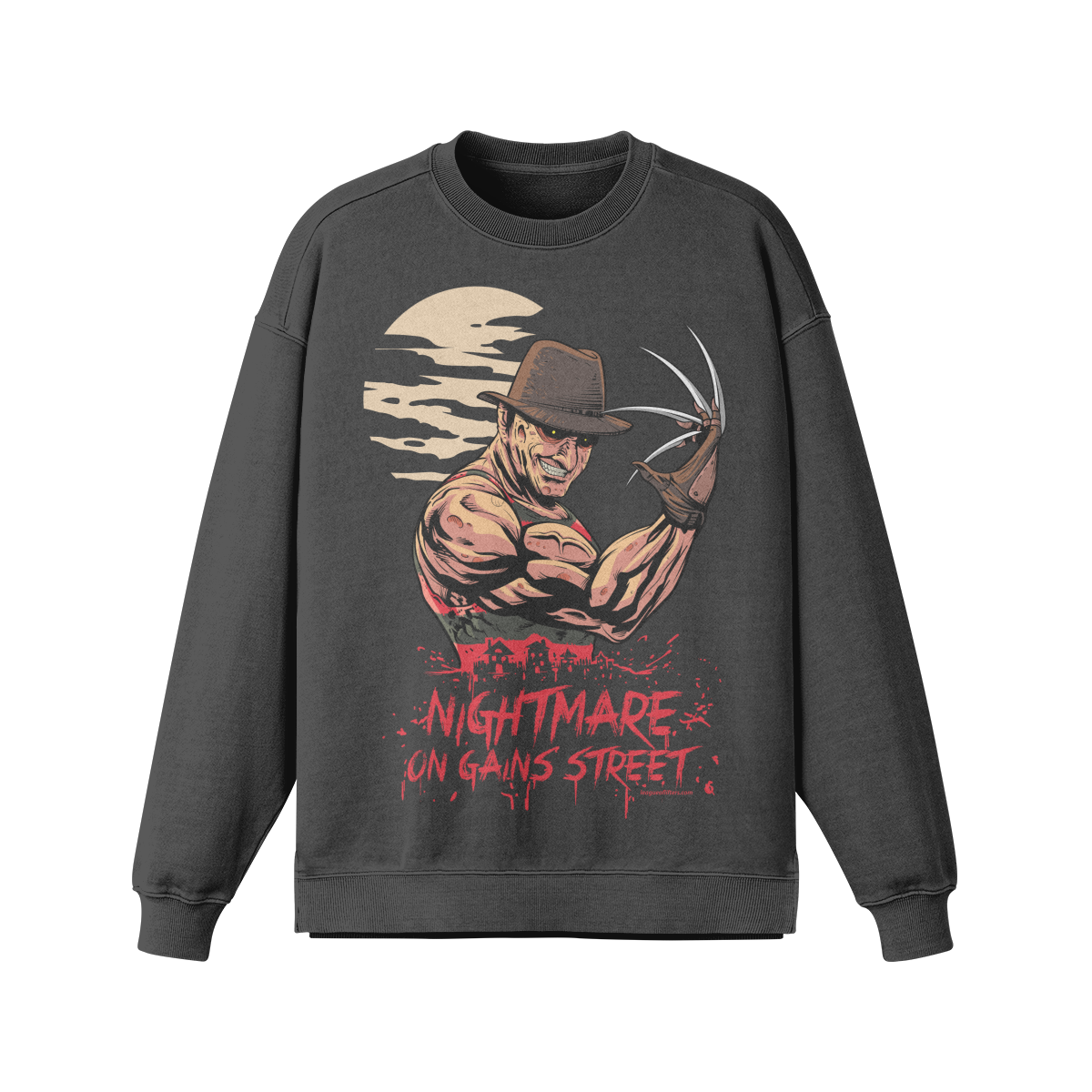NIGHTMARE ON GAINS STREET- Oversized Long Sleeve Sweatshirt-Eclipse Gray-League of Lifters