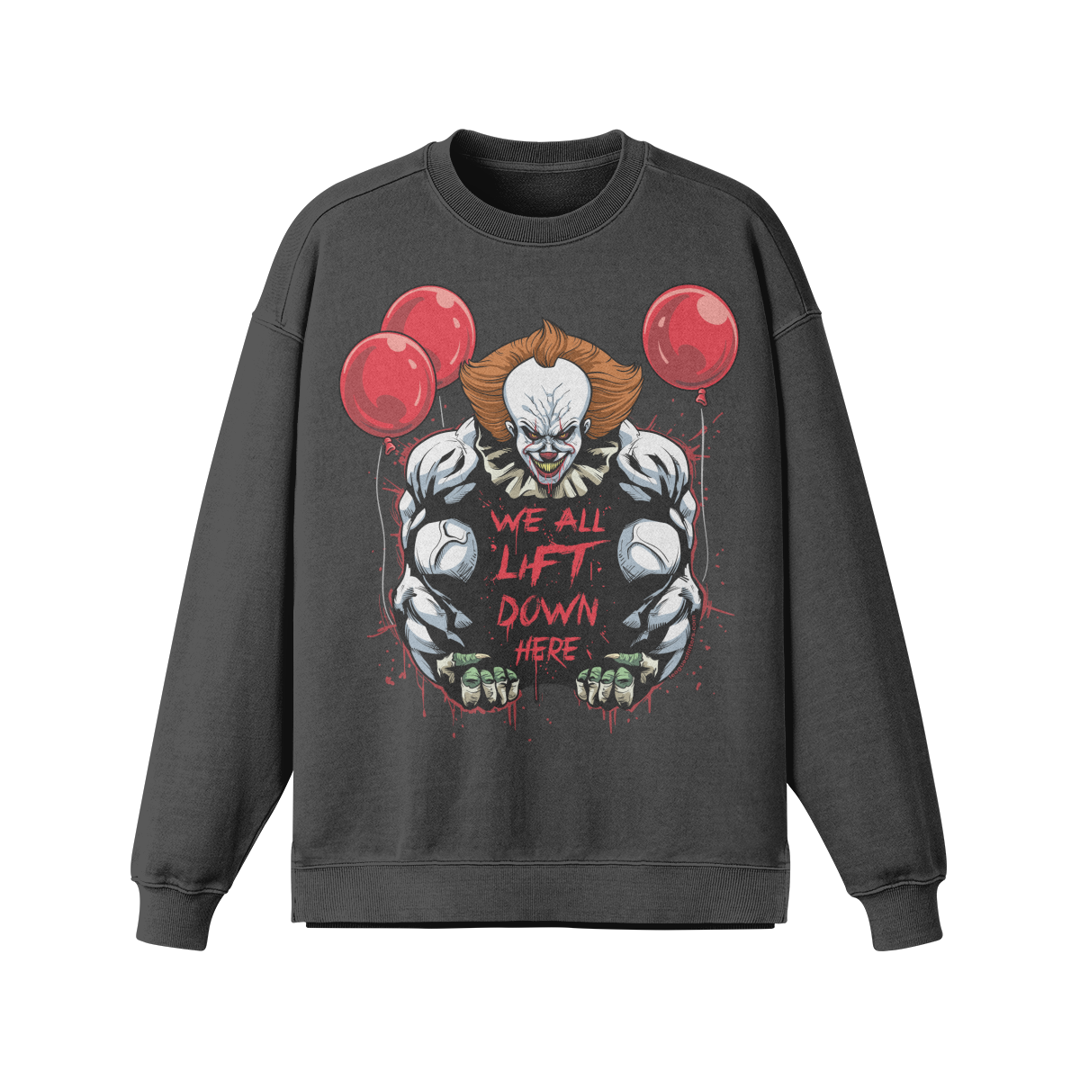 WE ALL LIFT DOWN HERE (CLASSIC BALLOONS)- Oversized Long Sleeve Sweats-Eclipse Gray-League of Lifters