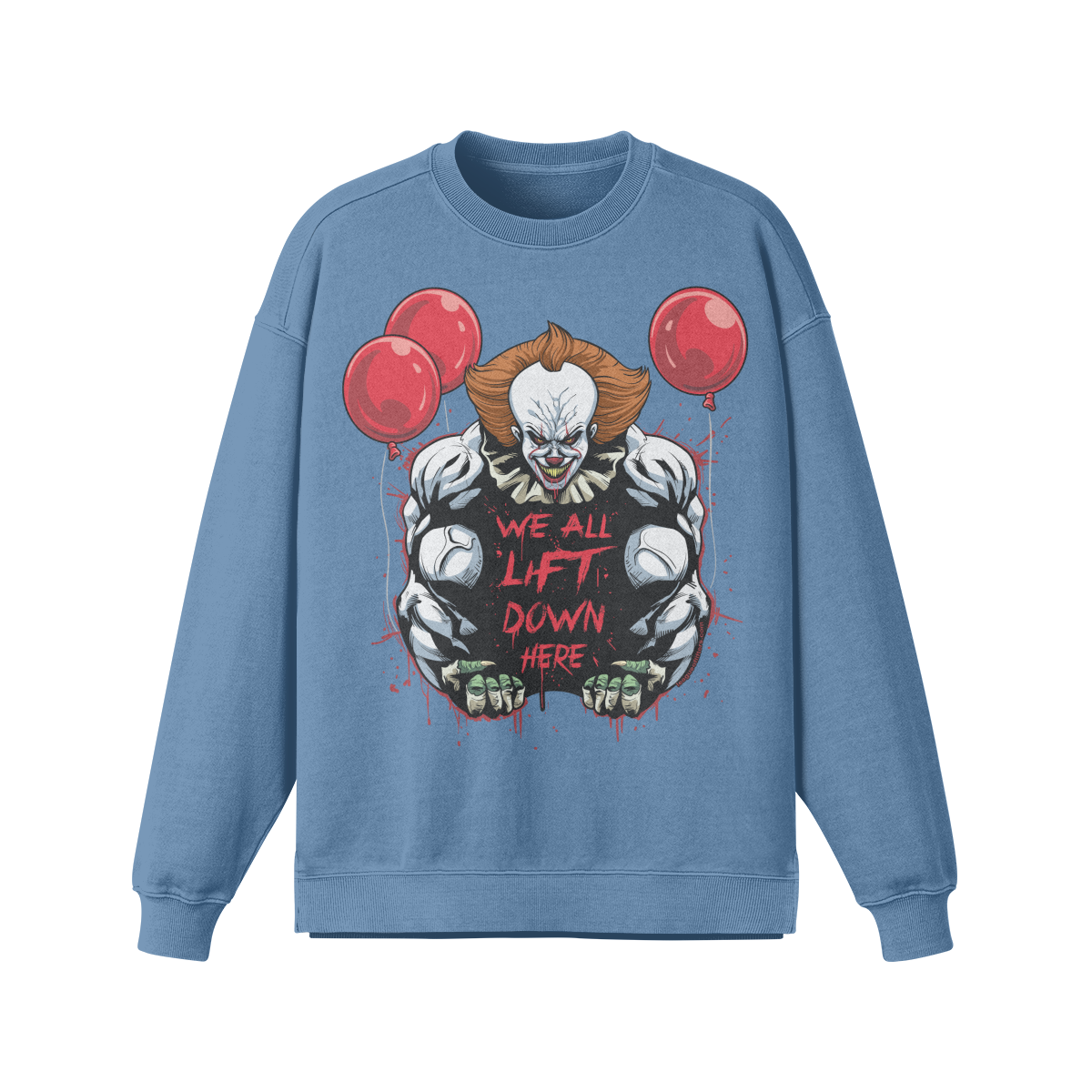 WE ALL LIFT DOWN HERE (CLASSIC BALLOONS)- Oversized Long Sleeve Sweats-Slate Blue-League of Lifters