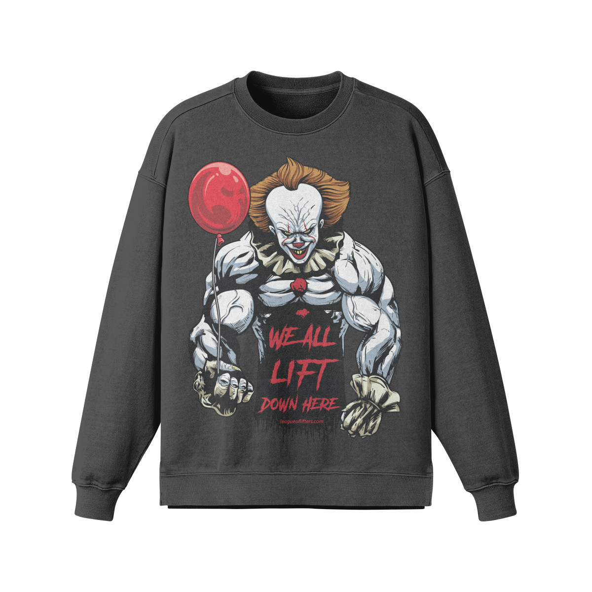 WE ALL LIFT DOWN HERE (BALLOON)- Oversized Long Sleeve Sweatshirt-Eclipse Gray-League of Lifters