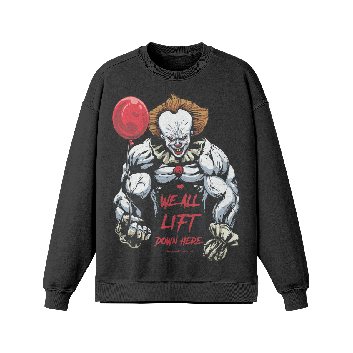 WE ALL LIFT DOWN HERE (BALLOON)- Oversized Long Sleeve Sweatshirt-Faded Black-League of Lifters