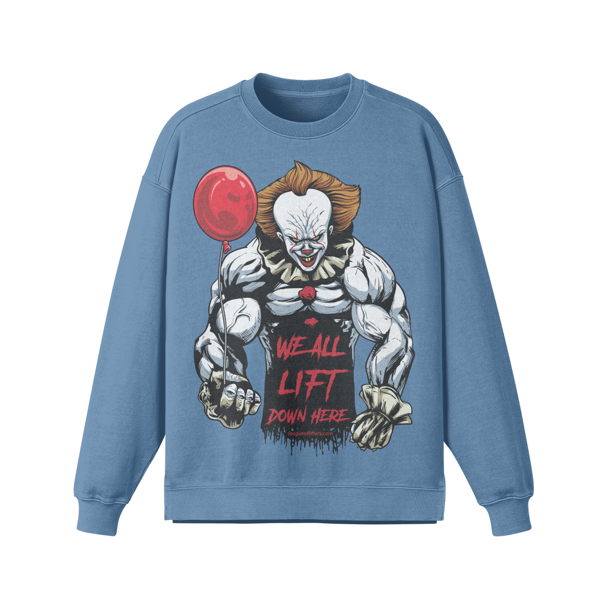 WE ALL LIFT DOWN HERE (BALLOON)- Oversized Long Sleeve Sweatshirt-Slate Blue-League of Lifters