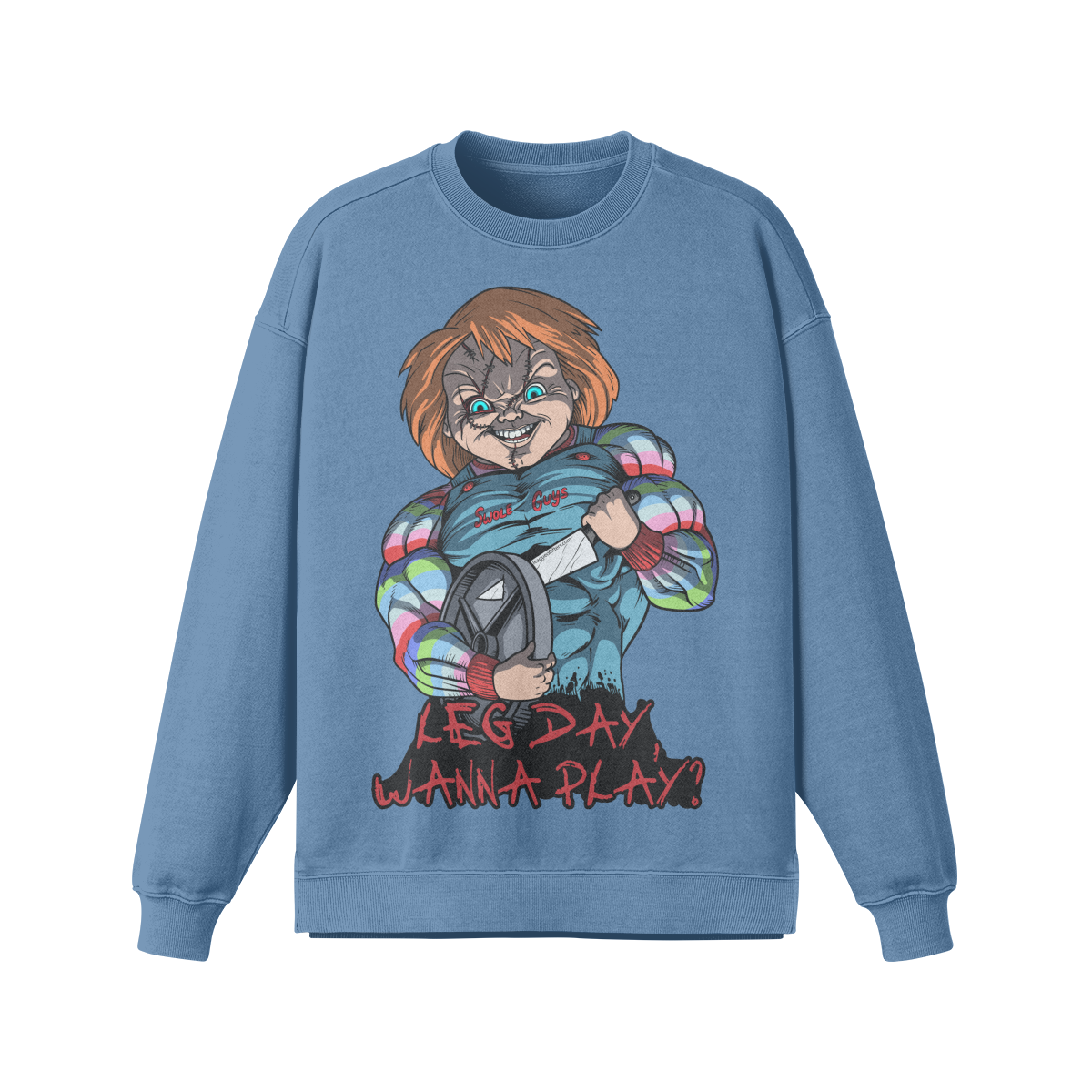 LEG DAY WANNA PLAY?- Oversized Long Sleeve Sweatshirt-Slate Blue-League of Lifters