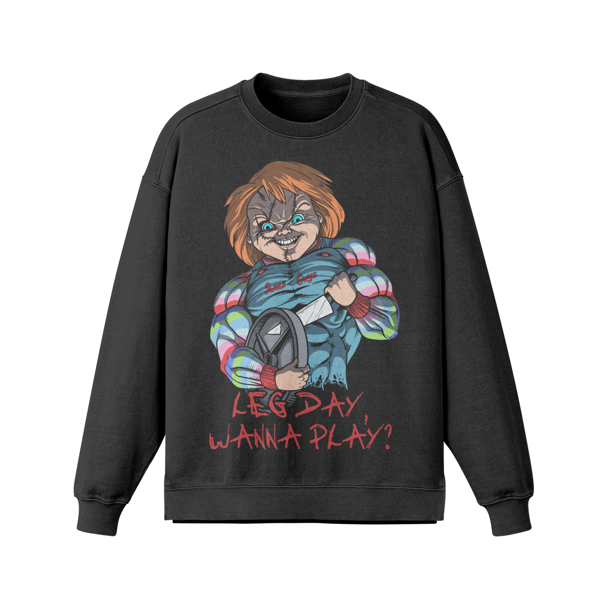 LEG DAY WANNA PLAY?- Oversized Long Sleeve Sweatshirt-Faded Black-League of Lifters