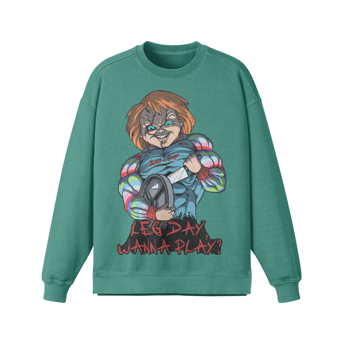 LEG DAY WANNA PLAY?- Oversized Long Sleeve Sweatshirt-Wintergreen Dream-League of Lifters