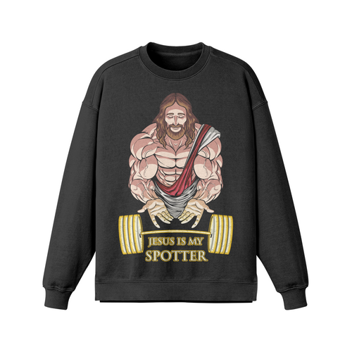 JESUS IS MY SPOTTER- Oversized Long Sleeve Sweatshirt-Faded Black-League of Lifters