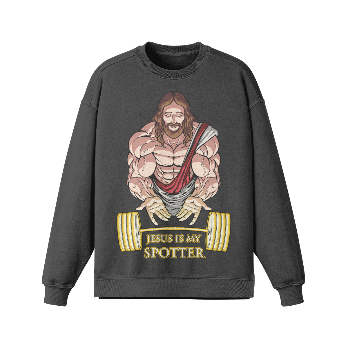 JESUS IS MY SPOTTER- Oversized Long Sleeve Sweatshirt-Eclipse Gray-League of Lifters