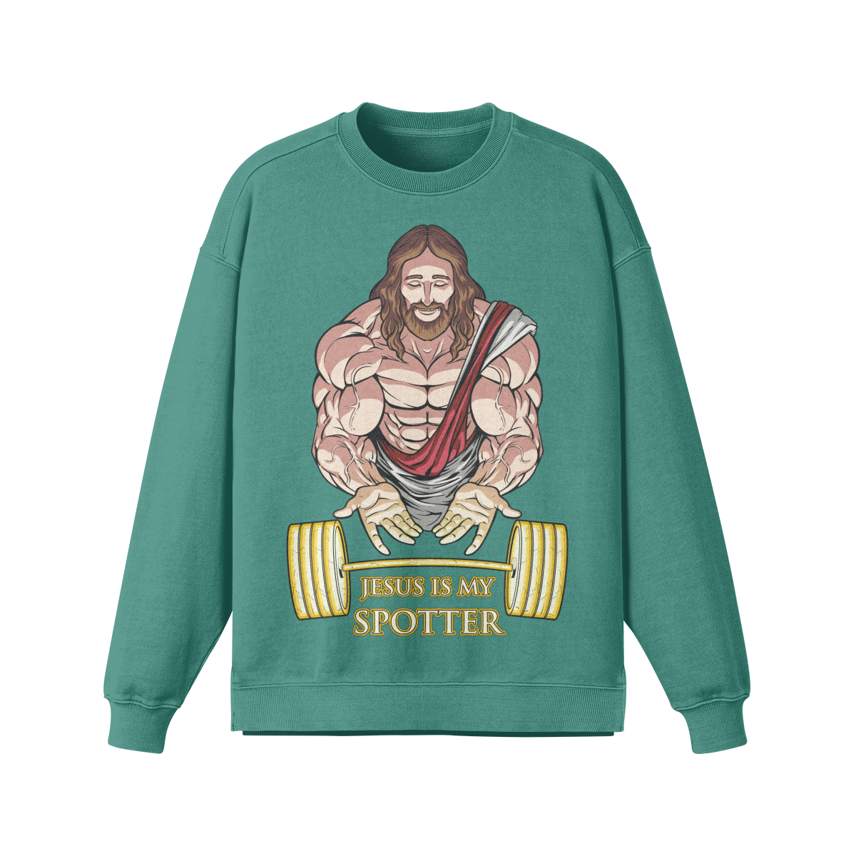 JESUS IS MY SPOTTER- Oversized Long Sleeve Sweatshirt-Wintergreen Dream-League of Lifters