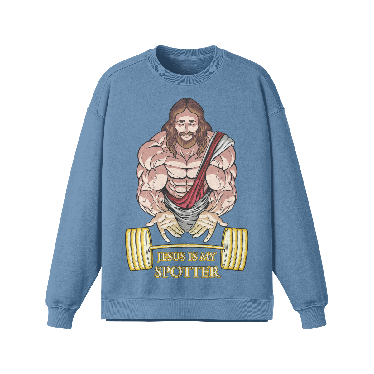 JESUS IS MY SPOTTER- Oversized Long Sleeve Sweatshirt-Slate Blue-League of Lifters