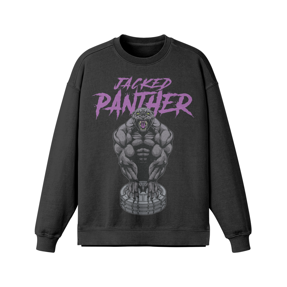 JACKED PANTHER- Oversized Long Sleeve Sweatshirt-Faded Black-League of Lifters