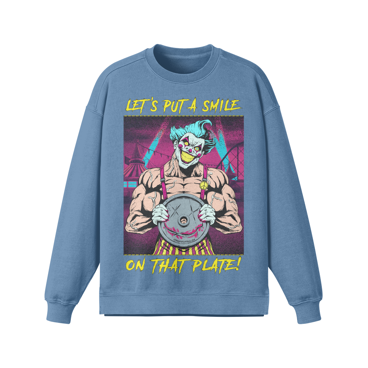 SMILE ON THAT PLATE (RETRO)- Oversized Long Sleeve Sweatshirt-Slate Blue-League of Lifters